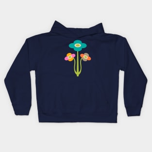 YVETTE Mid-Century Modern Mod Floral Triple Flowers in Bright Multi-Colours - UnBlink Studio by Jackie Tahara Kids Hoodie